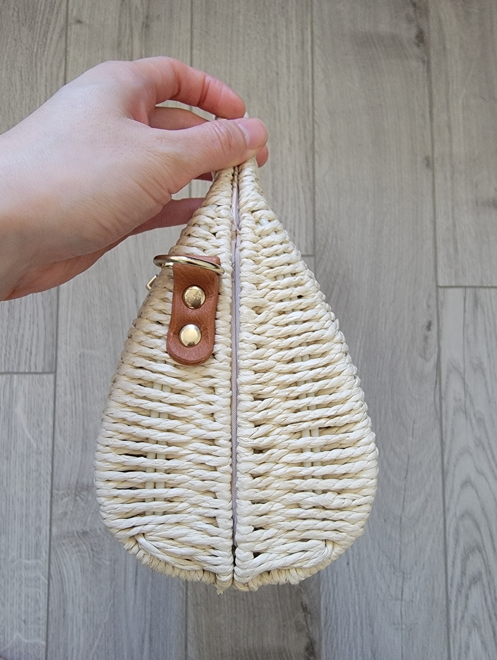 Woven Straw Top-Handle Bag with Tan Leather Accent - Picture 5 of 6